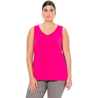 Ulla Popken Damen Top, V-Ausschnitt, Classic, Ärmellos T-Shirts, Magentapink, 58-60 EU