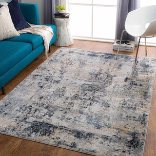 Surya Trocadero Wohnzimmer Teppich modern – Abstrakt Design in Marmor Optik für Wohnzimmer, Esszimmer, Schlafzimmer - Marmor Teppich groß, weicher Teppich Kurzflor 160x220 cm in Beige