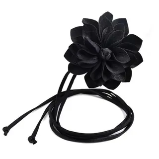 Sepheo Blumen Gürtel Damen 210cm,PU Leder Wickelgürtel mit 3D Blumen Dekor, | Schmaler Taillengürtel zum Binden,Langer Bindegürtel für Kleid,Bluse,Rock,Jacke,Boho Hüftgürtel Damen Accessoire,Schwarz