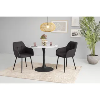 Hela »MOSEL« 3 Stk. tlg. Tisch 90x75 cm, Platte rund, gesinterter Stein, Armlehnenstuhl,
