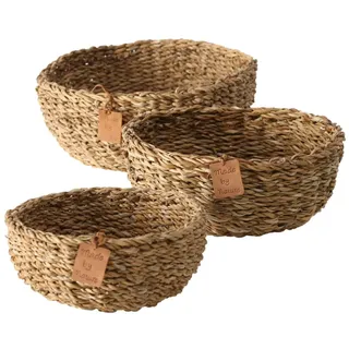 Boltze Korb Sophy 3-teilig (rund, Aufbewahrungskörbe aus Seegras, natürliche Farben, Deko-Körbe im Boho Stil, Skandinavisch) 2946200, Beige