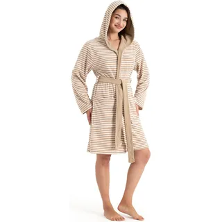Damenbademantel KANGAROOS "Luana, ideal für Sauna & Spa, Hotelbademantel, Morgenmantel" Gr. L, beige (sand), L:95cm, Leichtfrottier, Hausmäntel, Damenbademantel, Streifen - Bademantel für Damen, gestreift, XS-3XL
