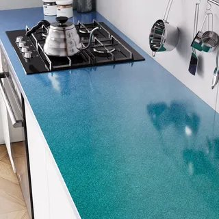 VaryPaper Metalloptik Tapete Selbstklebend Glitzer Türkis 40cmx200cm Dekofolie Möbelfolie Blaugrün Glänzend Folie Arbeitsplatte Küche Abwaschbare Tapete Küche Badezimmer Klebefolie Tisch Kühlschrank
