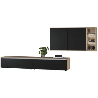 Celina Home Wohnwand , Schwarz, Eichefarben , Kunststoff , 3,6 Fächer , 2 Schublade(n) Schubladen , 330x150x48.5 cm , individuell planbar, Beimöbel erhältlich, in verschiedenen Holzdekoren erhältlich , Wohnzimmer, Wohnwände, Komplette Wohnwände