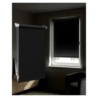 Verdunkelungsrollo Klemmfix für Fenster, Sichtschutz, Verdunkelnd, Ohne Bohren, inkl. Montagematerial, 95 x 160 cm, Schwarz - Schwarz
