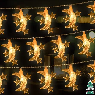 Mond Lichterketten, 20ft 40 LED Ramadan Licht Batteriebetriebene Dekorative Beleuchtung für Hausgarten-Schlafzimmer im Freien Innen, Dekoration Geschenk Für Ramadan, Muttertag, Weihnachten