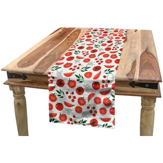 ABAKUHAUS Essen Tischläufer, Vegetarian Lifestyle Tomaten, Esszimmer Küche Rechteckiger Dekorativer Tischläufer, 40 x 180 cm, Vermilion Weiß