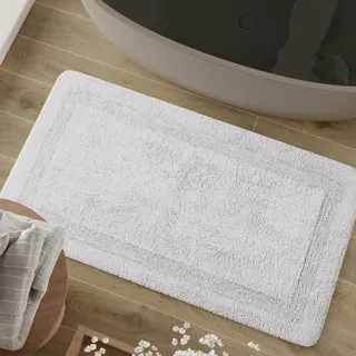 Wecon Home Badteppich Knut, 80 x 150 cm, weiß | weicher, getufteter Baumwollteppich mit Bordüre, Rutschhemmend & waschbar