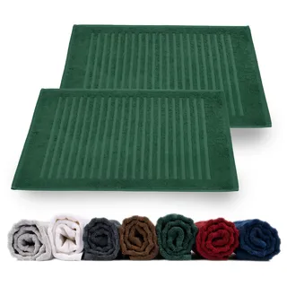 Rinsl Duschvorleger Badvorleger Set | 100% Baumwolle Frottee 700 g/m2 | Badematte Badvorleger Schnelltrocknend Maschinenwaschbar Grün (Dunkelgrün, 50 x 70 cm 2er Pack)