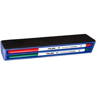 Milan - Magnetischer Whiteboard-Radierer mit 4 Marker (schwarz, blau, rot, grün), Rundspitze 3,7 mm Ø, für Whiteboard