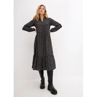 bonprix Midikleid "Midikleid aus Viskose" aus Viskose, A-Linie, mit Leomuster, rauchgrau leo bedruckt