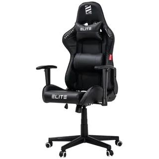 Elite Gaming Stuhl | Ergonomischer Bürostuhl - Schreibtischstuhl - PC Gamer Racing Stuhl - Gaming-Stuhl - Gamer Sessel - Kopfstütze - Chair (Schwarz) - Schwarz