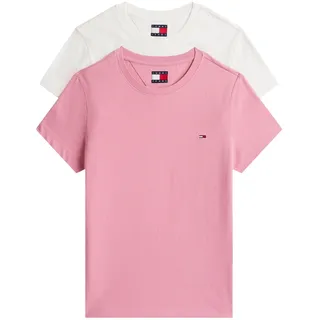 Tommy Hilfiger Tommy Jeans Damen 2er Pack T-Shirts Kurzarm mit Rundhalsausschnitt, Mehrfarbig (Ecru/Mystic Pink), L