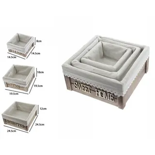 Set 3 Box Schachteln Quadratisch Hölzern Beschichtet Stoff Verschiedene Maße Dfh