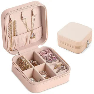 Schmuckkästen Reise Schmuckkästchen Rosa Schmuckaufbewahrung Schmuckschatulle Schmuckkoffer Klein Aufbewahrungsbox für Ohrringe,Halsketten,Armbänder,Ringe