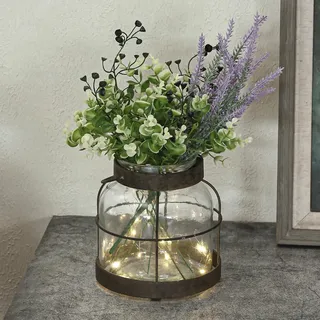Vintage Glas Bauernhaus Vase, rustikale Laterne Dekor mit Pflanzen Lavendel Lichter Vintage Stil Vase für Wohnkultur Blumenarrangement Einweihungsgeschenk Gastgeberin Geschenk