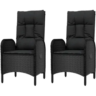 Gartenstühle 2 Stück Poly Rattan Schwarz, Stapelstühle für Balkon und Garten
