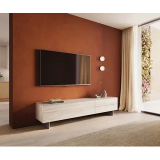 DeLife Lowboard Cuor 220 cm Keramik Laminam® Travertino Bianco Creme-Weiß 1 Klappe 2 Schubfächer Fuß Schwebeoptik Edelstahl - Creme, Weiß