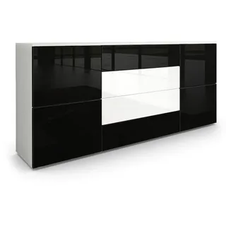 Vladon Sideboard Rova Schwarz Hochglanz / Weiß Hochglanz , Holzwerkstoff , 166x72x35 cm , Kleinmöbel, Kommoden, Sideboards