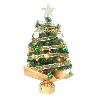 FCH 60cm Mini künstlicher Weihnachtsbaum mit 143 Spitzen & LED, Mini Tischplatte Tannenbaum, Grün - Grün