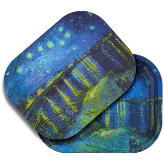 Stotir Premium Metalltablett mit weichem PVC-Magnetdeckel, Van Gogh Art kleines Tablett, perfekte Aufbewahrung für Zuhause oder unterwegs, 17,8 x 14 cm