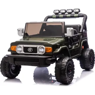 Elektrisches Kinderauto Toyota FJ Cruiser XXL mit 4x4 Antrieb, lizenziert (Zweisitzer), grün, Tragbare Lithiumbatterie, Hohes Fahrgestell, Zwei Sitze, Hinterradfederung, 2,4 GHz Fernbedienung, MP3-Player mit Bluetooth, LED-Lichter - Grün