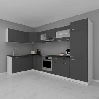 Mid.you Eckküche , Anthrazit, Weiß , Metall , 3 Schublade(n) Schubladen , L-Form, nur wie online abgebildet bestellbar , 328x178 cm , in den Filialen verschiedene Arbeitsplatten erhältlich, höhenverstellbare Füße , Küchen, Küchenzeilen & Küchenblöcke, Eckküchen, Eckküchen ohne Geräte