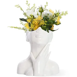 CEMABT Gesicht Vase, Keramik Körper Weibliche Form, Moderne Bauernhaus Tisch Dekor, Kleine Niedliche Bücherregal Halbgesicht Vase (Stil-A)