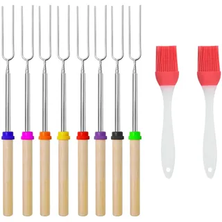 8 Stück Grillspieße Teleskop Marshmallow,Enthält 2 Ölpinsel,Lagerfeuerspieße Hot Dog Gabel,Lagerfeuer Camping Sticks,Sticks Schaschlikspieße,für Lagerfeuer Barbecue Camping Grillparty (31-81cm)