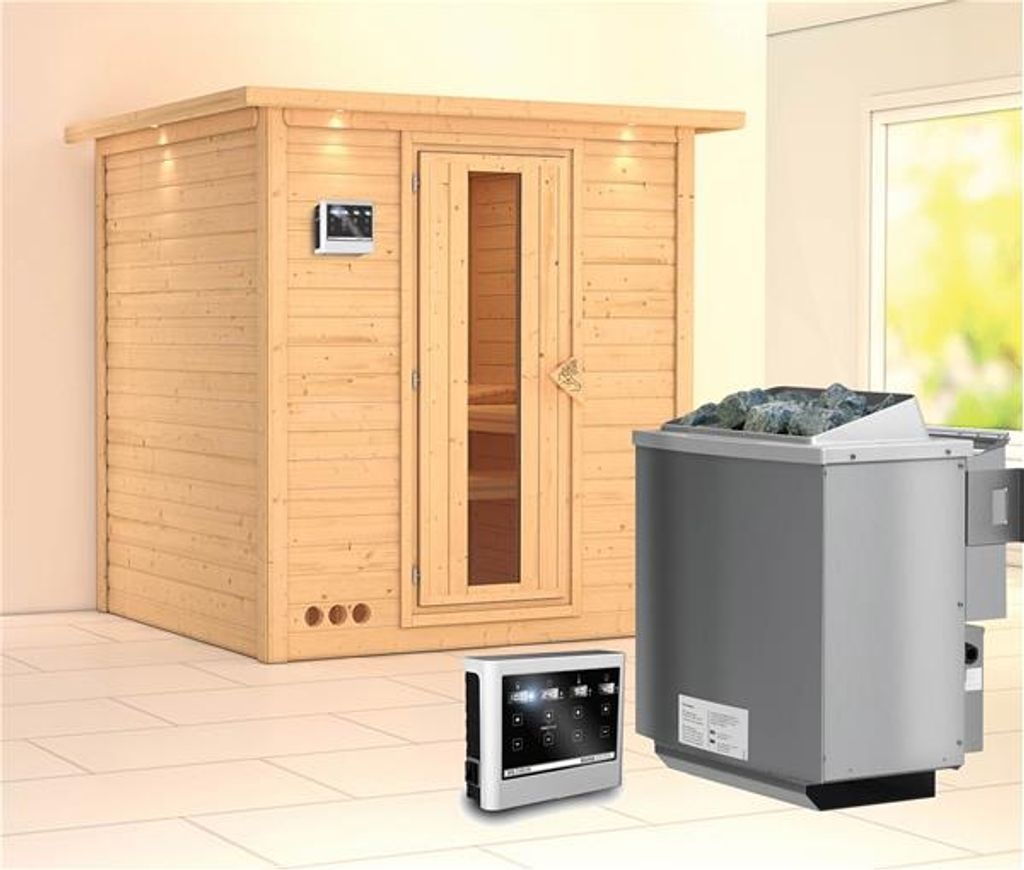 Bild von Sauna Mojave 40mm Dachkranz Ofen 9kW Holztür