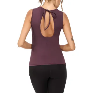 Sykooria Top Damen Sporttop Sexy Ärmellos Shirt Slim Fit Trägershirts Rundhals Rückenfrei mit Schnürung