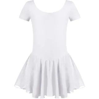 untlet Mädchen Ballettkleid Kurzarm Baumwolle Chiffonrock Weiß 130