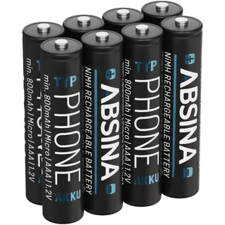 ABSINA AAA Akku für Gigaset Telefon 800mAh - Akkus wiederaufladbar | 8er Pack NiMH Akku AAA für CL660HX, A415, A400, C300, C430, C475, C530, AS690, E290, 520HX uvm - Aufladbare Batterien