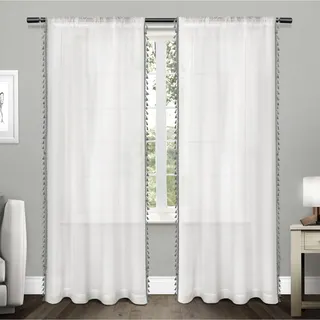 Exclusive Home Curtains EIN Paar Fenstervorhänge mit Stangentasche, Quasten, strukturiert, durchsichtig, umrandet, mit Quasten-Applikation (EH8075-01 2-84R)., Polyester, Black Pearl, 54x96