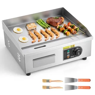 Vevor Kommerzielle Grillplatte Elektrisch 45 x 30 cm, Bratplatte Elektrogrill 2800 W, Tischgrillplatte 50–300 °C mit 2 Spateln, 2 Bürsten und 4 Fußpolstern, Griddleplatte für Steaks Pfannkuchen