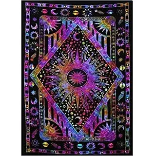 FUTURE HANDMADE Galaxis Sonne, Mond,Stern Tie Dye Poster Wandteppich Indische Wandtuch Tapestry Wandbehang Boho Wandteppiche für Heimdeko Wohnzimmer
