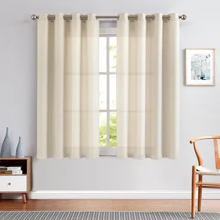TOPICK Beige Vorhänge 145H x 130B cm 2 Stücke Blickdicht Gardinen mit Ösen Lichtfilterung Privarsphäre Ösenvorhang für Wohnzimmer Schlafzimmer