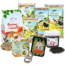 Dehner Natura Premium Wildvogelfutter, Futterbuffet Maxi, Ganzjahresfutter energiereich / kraftspendend, hochwertiges Vogelfutter-Set für Wildvögel, 8-teilig