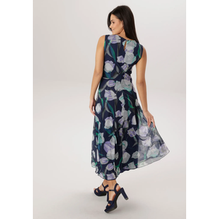 Midikleid ANISTON SELECTED, Damen, Gr. 36, N-Gr, blau (marine, flieder, grün, auzurblau, schilf, anthra), Mesh, Jersey, Obermaterial: 95% Polyester, 5% Elasthan. Futter: 95% Viskose, 5% Elasthan, bedruckt, geblümt, gemustert, figurumspielend wadenlang, Rundhals, Kleider Midikleid, in Mesh-Qualiät und floralem Blütendruck, Topseller