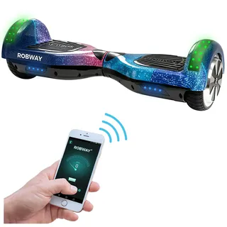 ROBWAY W1 Hoverboard | Elektroroller 700 Watt - 6,5 Zoll - 15 km/h - Bluetooth - LEDs - Soundeffekt - Smart Elektro Scooter - Jugendliche & Erwachsene - Bunt