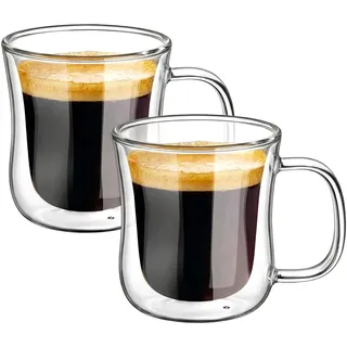 ecooe Doppelwandige Espressotassen Espresso Glaser Set Borosilikatglas Kaffeetassen Glas 2er Set 120ml Kaffeeglas Teegläser mit Henkel für Cappuccino,Latte Macchiato,Tee,EIS,Milch,Bier