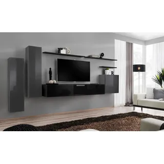 Wohnwand Grau Möbel Wohnzimmer Designer Luxus TV Ständer Holz Wandregal Komplett - Grau