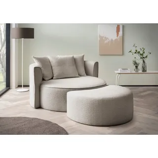 LeGer Home by Lena Gercke XXL-Sessel »ISALIE, Rundsessel mit Hocker, Lesesessel, Loveseat, Big-Sessel« Set, trendige Stoffe, 3 Zierkissen, große Sitzfläche, Cord, Samt, Bouclé, grau