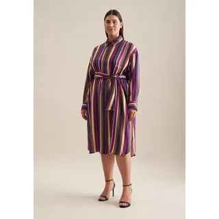 Sommerkleid SEIDENSTICKER "Schwarze Rose", Damen, Gr. 4XL (48), Normalgrößen, blau (dunkelblau), 100% Viskose, bedruckt, oversize, Kleider Sommerkleid, Langarm Kragen Druck