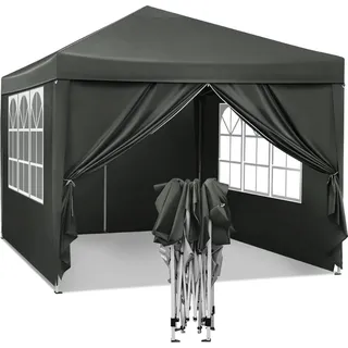 WOLTU Pop-Up-Pavillon wasserdichter Faltpavillon mit Seitenwänden aus Oxford Grau 3x3 m - Grau