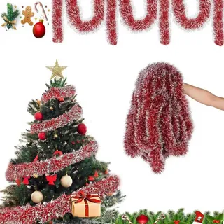 10m Weihnachtsgirlande, Tannengirlande,Weihnachtsdeko Girlanden,Weihnachten Lametta Girlande,Girlande Weihnachten Treppe, Outdoor Weihnachtsdeko,Garland für Treppe, Kamin und Party (Rot)