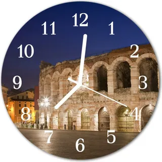 Glasuhr Wanduhr Küchenuhr Echt-Glas 30fi cm Nacht Licht mehrfarbig