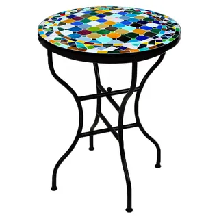 Marrakesch Marokkanischer Mosaiktisch rund Ø 60?cm klappbar – handgefertigt aus Marokko | Bistrotisch Garten Balkon Terrasse | Mosaik gartentisch Marrakesch bunt orientalisch Outdoor Tisch - Bunt