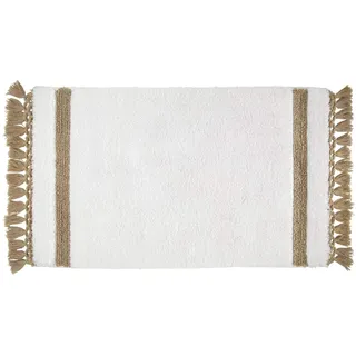 iDesign Stripe Fringe weicher Badteppich, rechteckiger Badvorleger aus Baumwolle, weiß und beige