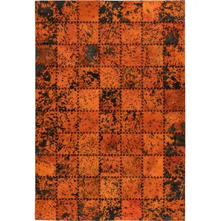 calo-deluxe Fellteppich »Rankel 205 Lederteppich«, rechteckig, 5 mm Höhe, farbige Patchwork Unikate, echtes Rinderfell, Wohnzimmer orange B: cm 1 St.